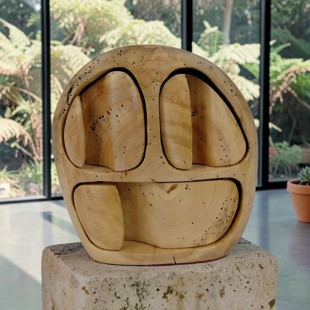 Hand Carved Bandsaw Box 3 Drawers Natural Wood Jewelry Trinket Box Abstract Face